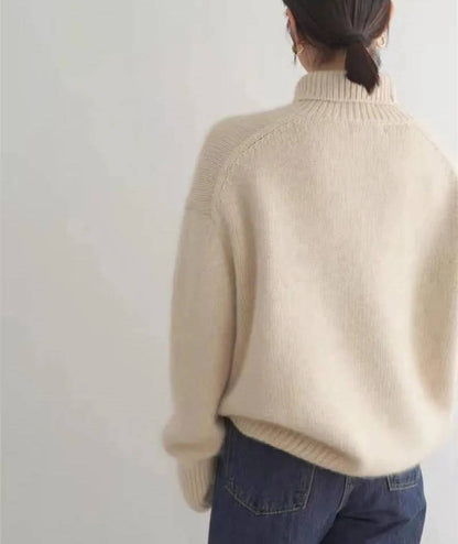 Turtleneck Sweater with Stretch Knit and Full Length Sleeves, Loose Fit