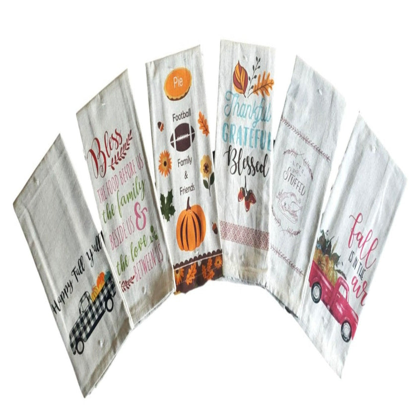 Cotton Kitchen Towels with Fall Designs, Set of 6, 15x25 Inches