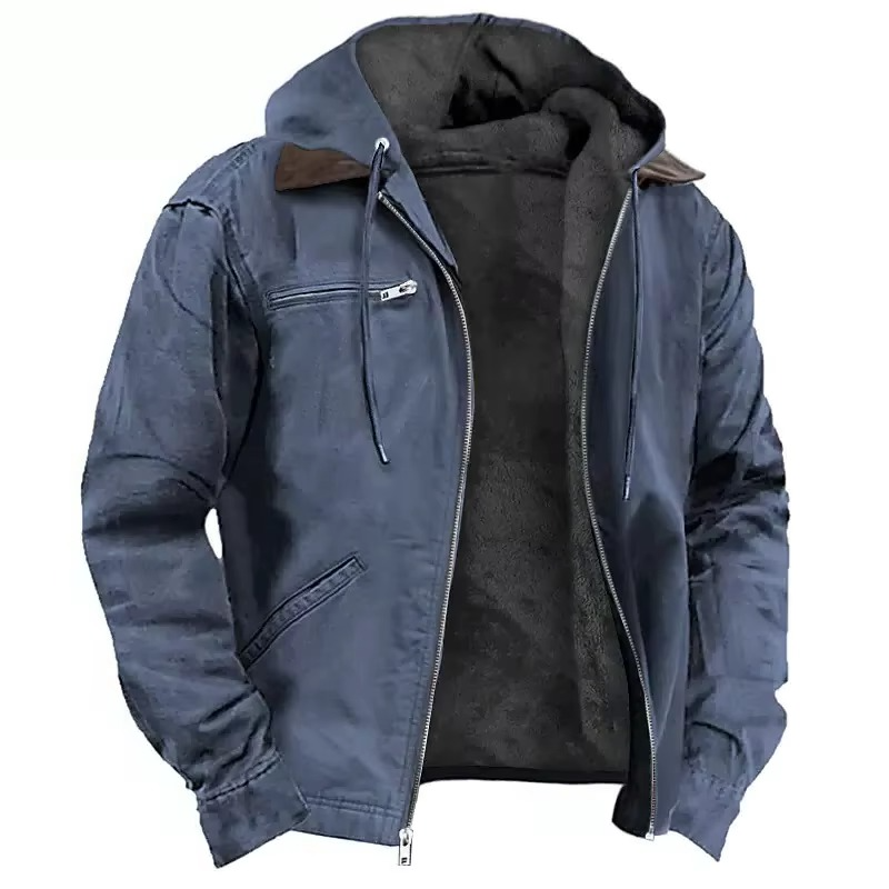 Heavyweight Fleece Lined Hooded Jacket with Adjustable Drawstring and Multiple Pockets