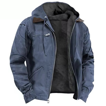 Heavyweight Fleece Lined Hooded Jacket with Adjustable Drawstring and Multiple Pockets
