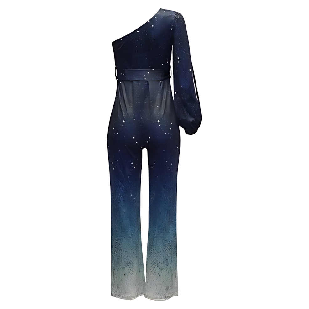 Asymmetrical Ombre Jumpsuit with Wide Flare Legs and Gradient Waist