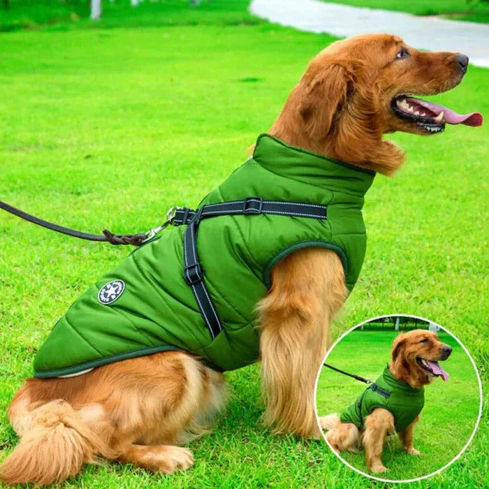 Waterproof Winter Dog Jacket Sherpa Fleece Lined Built in Harness