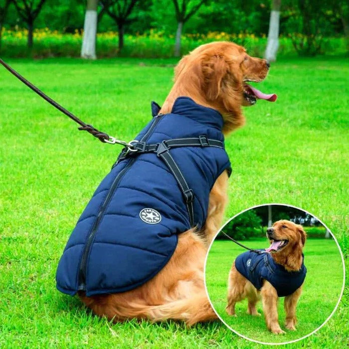 Waterproof Winter Dog Jacket Sherpa Fleece Lined Built in Harness