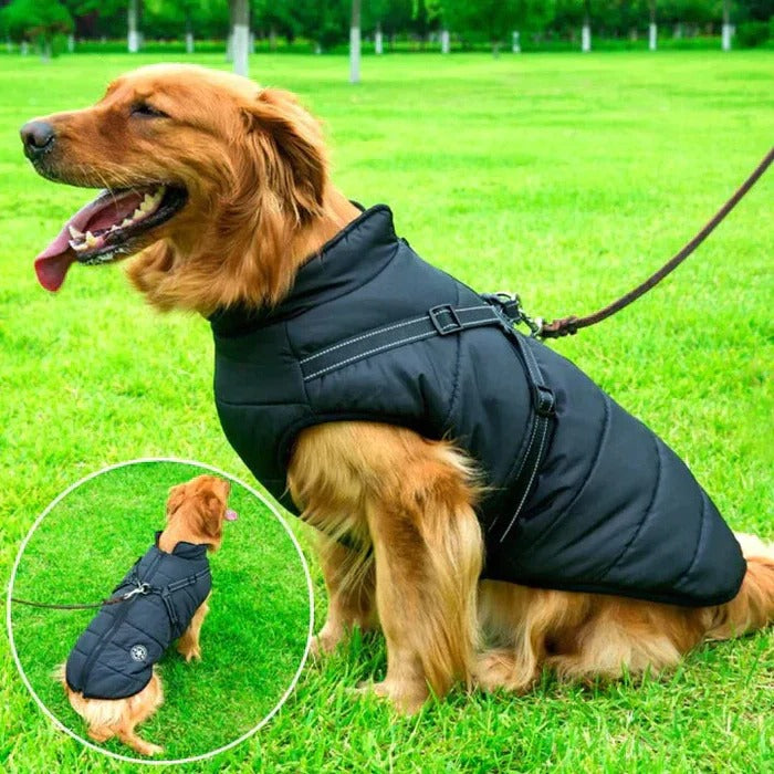 Waterproof Winter Dog Jacket Sherpa Fleece Lined Built in Harness