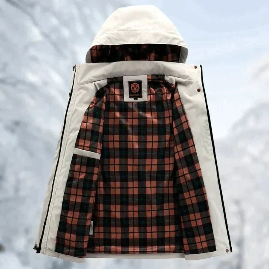 Rain and Wind Jacket with Detachable Hood and Sealed Wrist Cuffs, Zippered Pockets