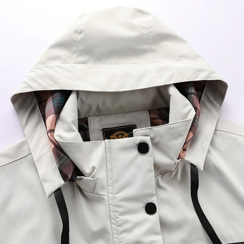 Rain and Wind Jacket with Detachable Hood and Sealed Wrist Cuffs, Zippered Pockets