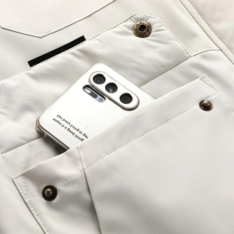 Rain and Wind Jacket with Detachable Hood and Sealed Wrist Cuffs, Zippered Pockets