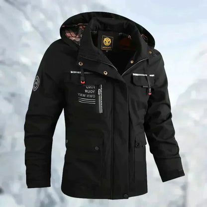Rain and Wind Jacket with Detachable Hood and Sealed Wrist Cuffs, Zippered Pockets