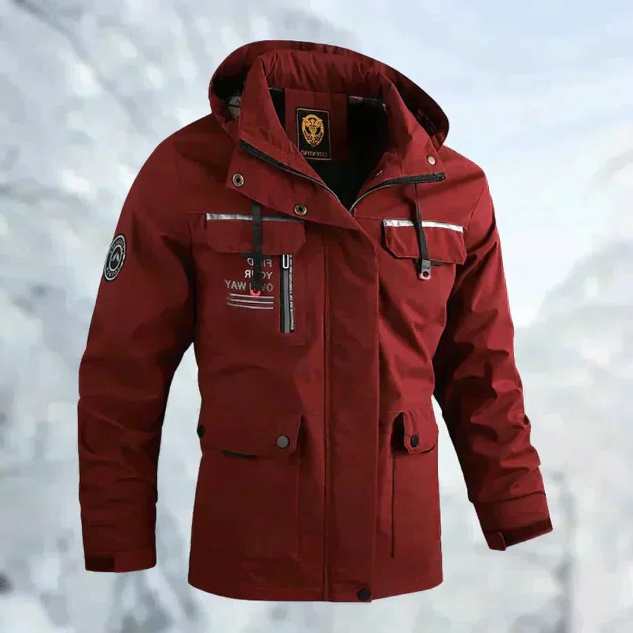 Rain and Wind Jacket with Detachable Hood and Sealed Wrist Cuffs, Zippered Pockets