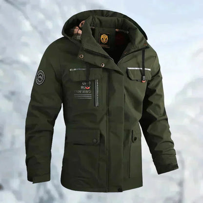 Rain and Wind Jacket with Detachable Hood and Sealed Wrist Cuffs, Zippered Pockets