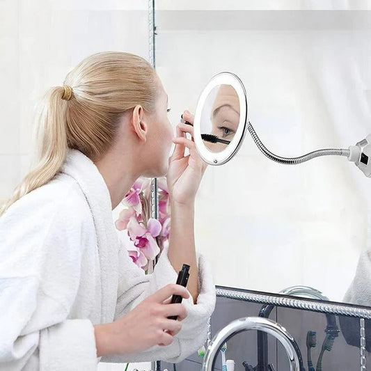 Magnifying Mirror with 10x Magnification and LED Ring Light, Suction Cup Mount