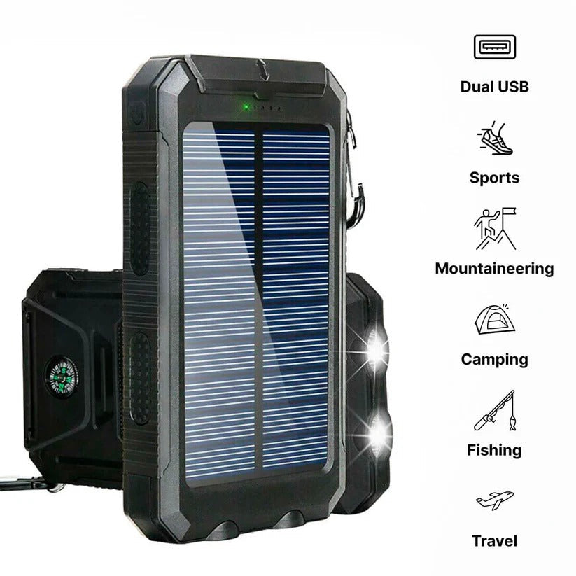 Portable Solar Power Bank with Dual USB Ports and LED Flashlight, 500000mAh