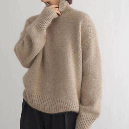 Turtleneck Sweater with Stretch Knit and Full Length Sleeves, Loose Fit