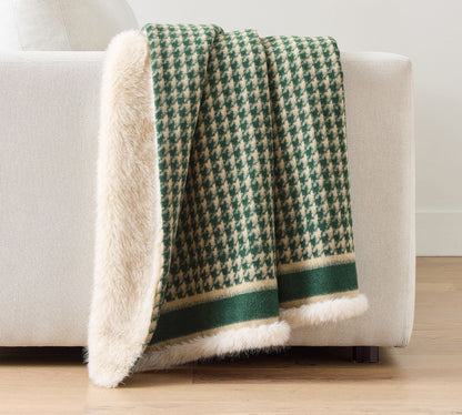 Houndstooth Throw Blanket with Faux Fur Back, 50x60 Inches