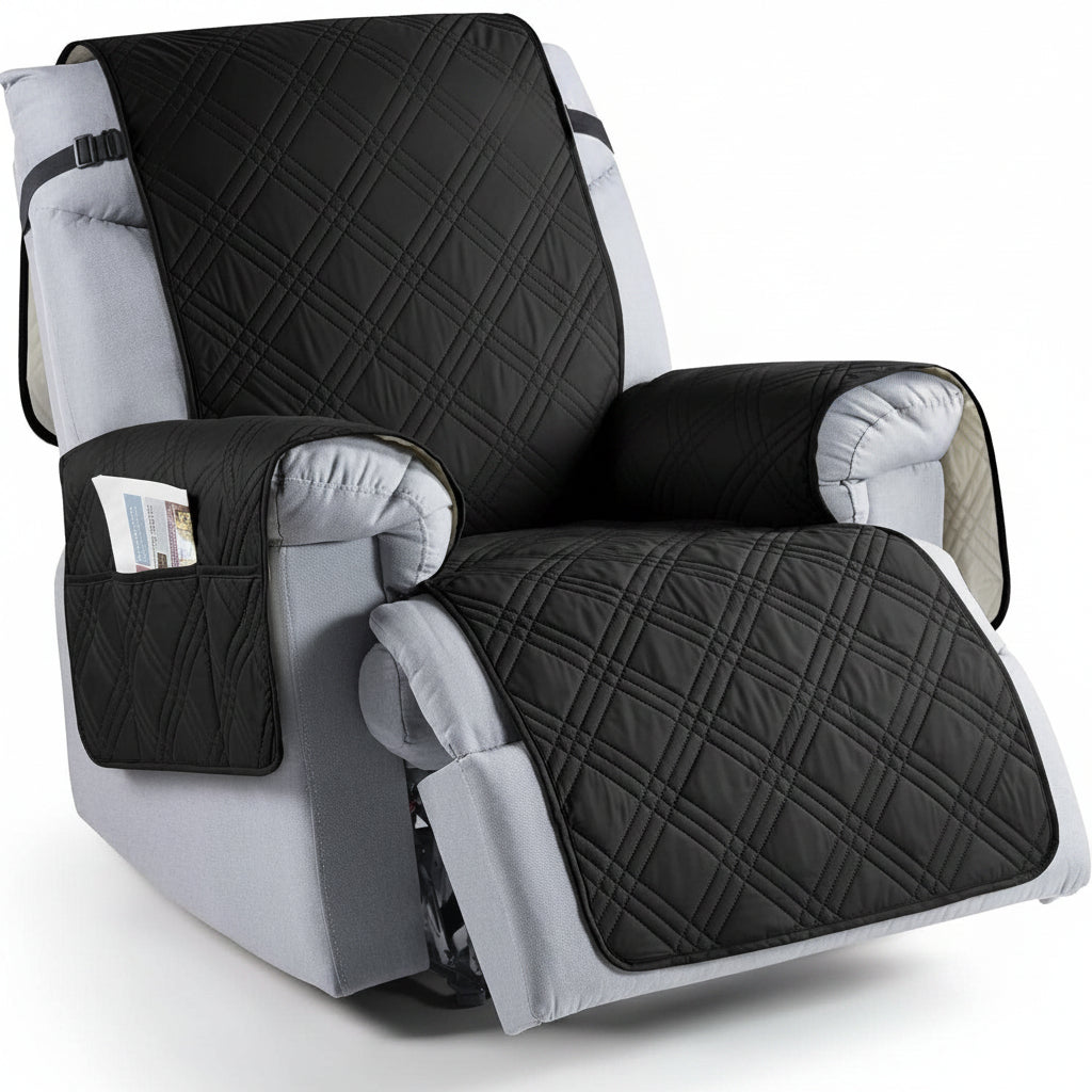 Microfiber Recliner Cover with Waterproof TPU Coating and Dual Side Pockets, Machine Washable