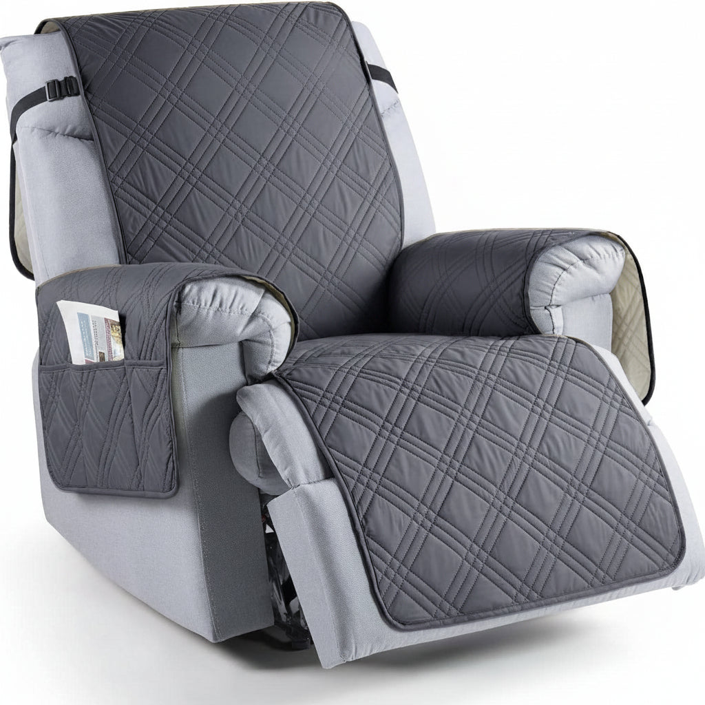 Microfiber Recliner Cover with Waterproof TPU Coating and Dual Side Pockets, Machine Washable
