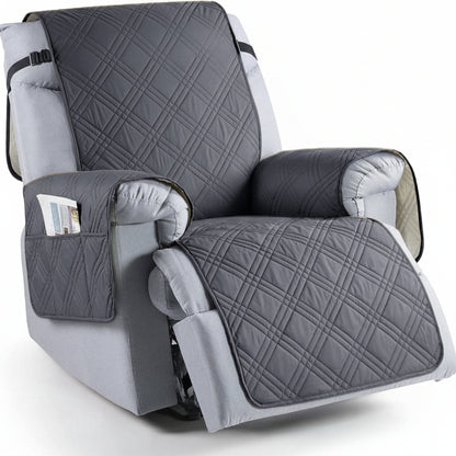 Microfiber Recliner Cover with Waterproof TPU Coating and Dual Side Pockets, Machine Washable