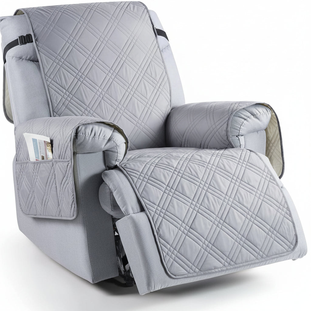 Microfiber Recliner Cover with Waterproof TPU Coating and Dual Side Pockets, Machine Washable