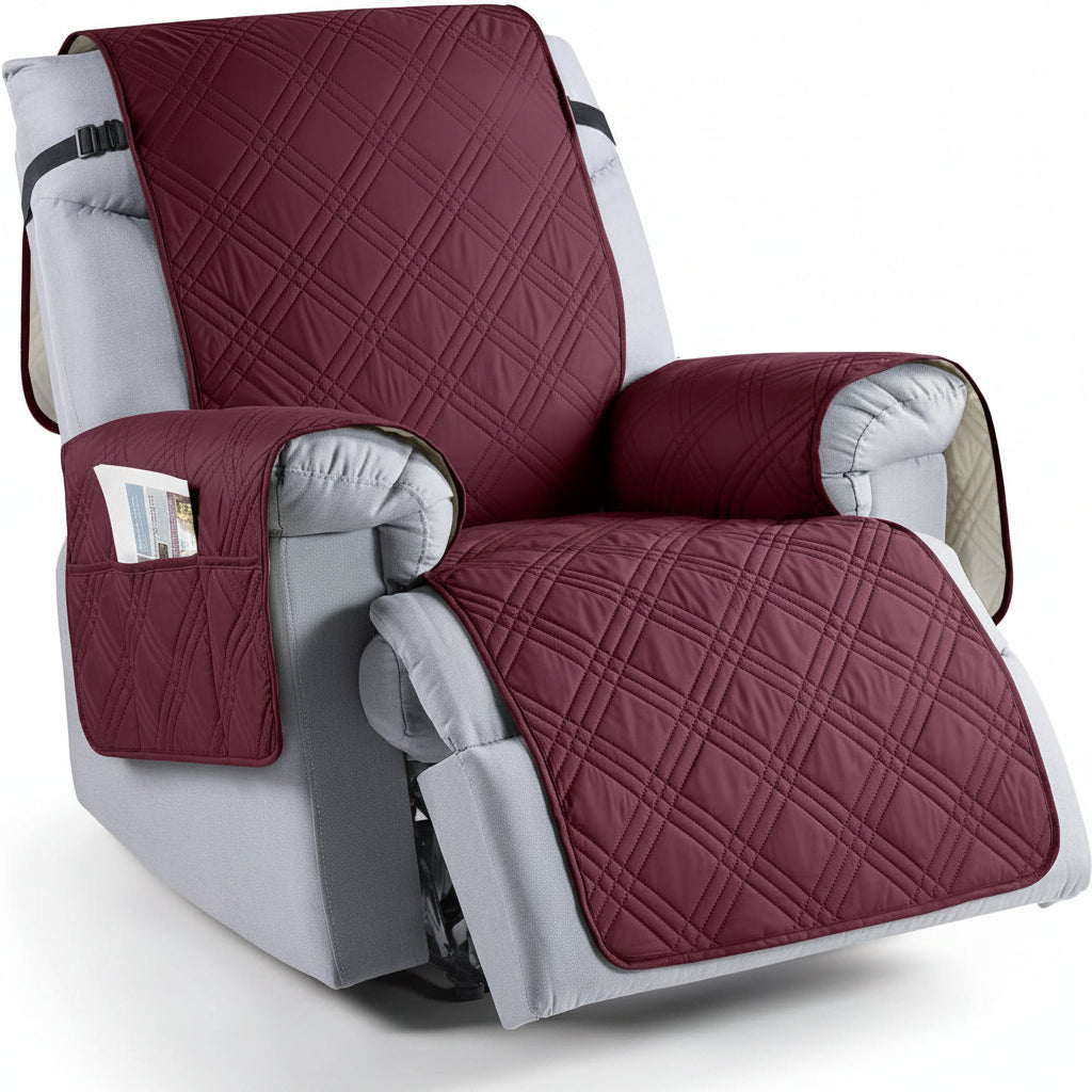 Microfiber Recliner Cover with Waterproof TPU Coating and Dual Side Pockets, Machine Washable