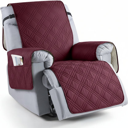 Microfiber Recliner Cover with Waterproof TPU Coating and Dual Side Pockets, Machine Washable