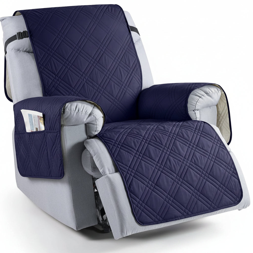 Microfiber Recliner Cover with Waterproof TPU Coating and Dual Side Pockets, Machine Washable