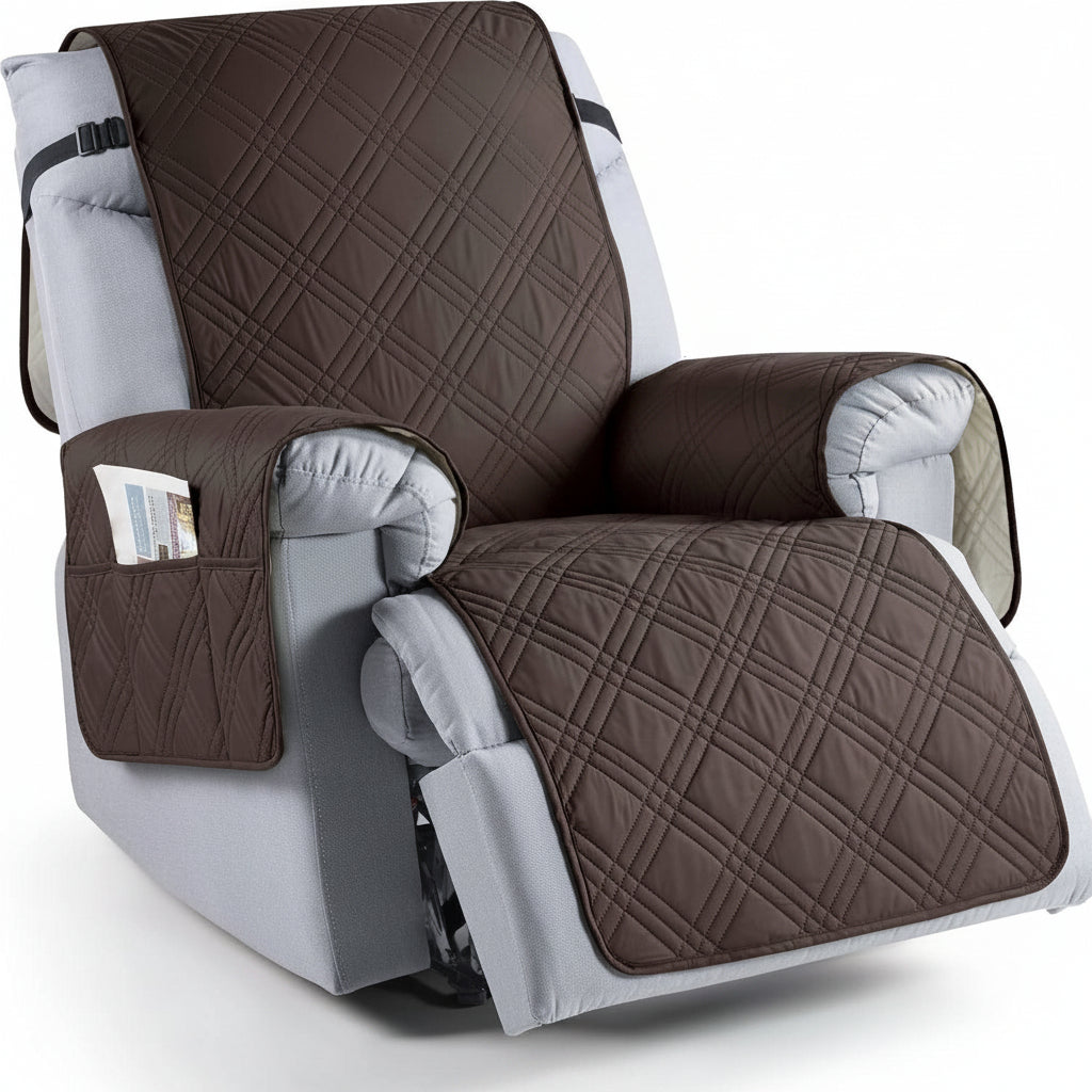 Microfiber Recliner Cover with Waterproof TPU Coating and Dual Side Pockets, Machine Washable