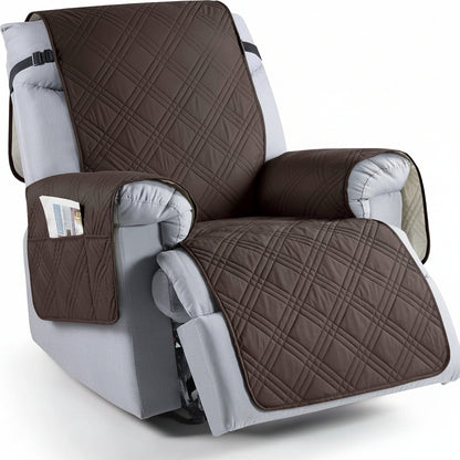 Microfiber Recliner Cover with Waterproof TPU Coating and Dual Side Pockets, Machine Washable