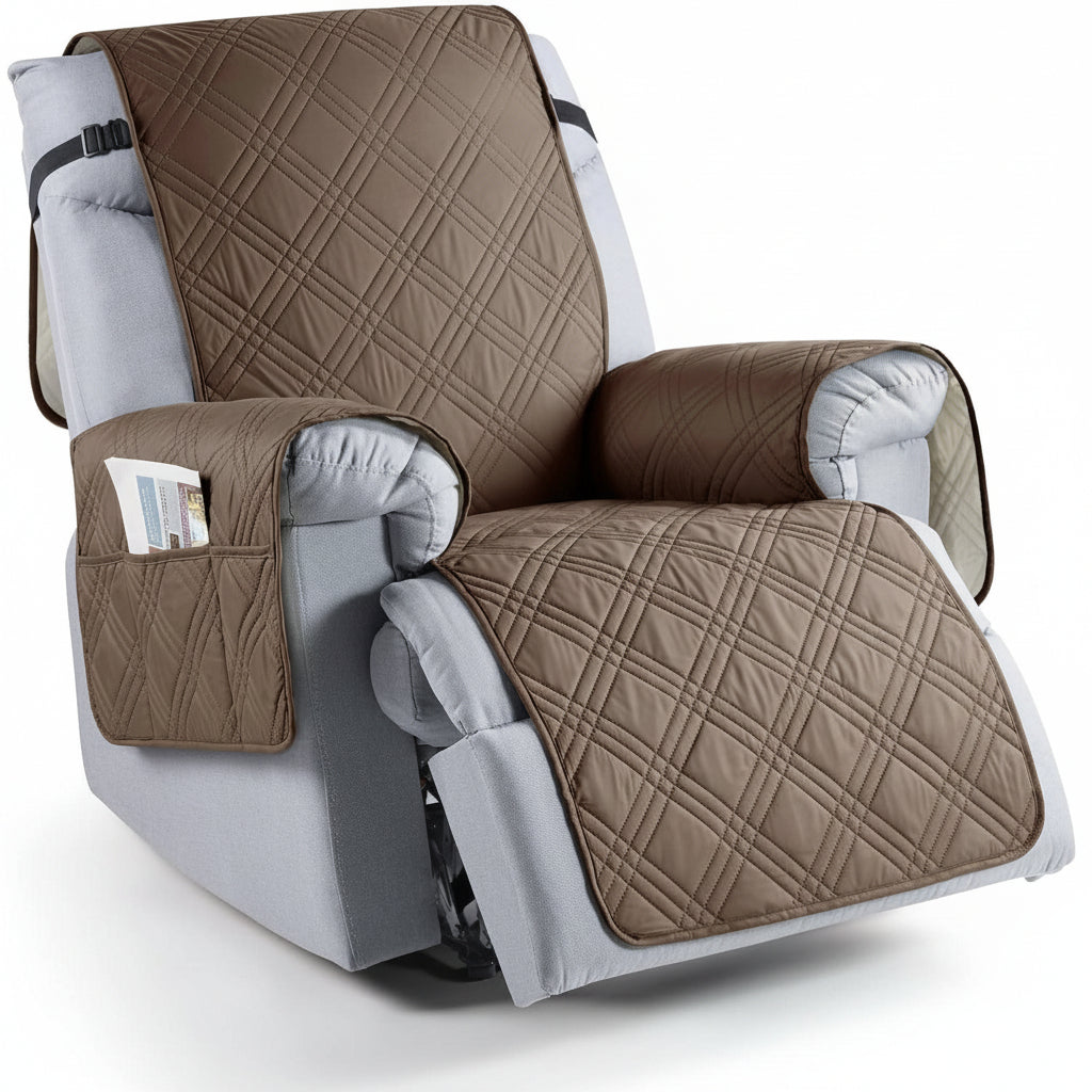 Microfiber Recliner Cover with Waterproof TPU Coating and Dual Side Pockets, Machine Washable