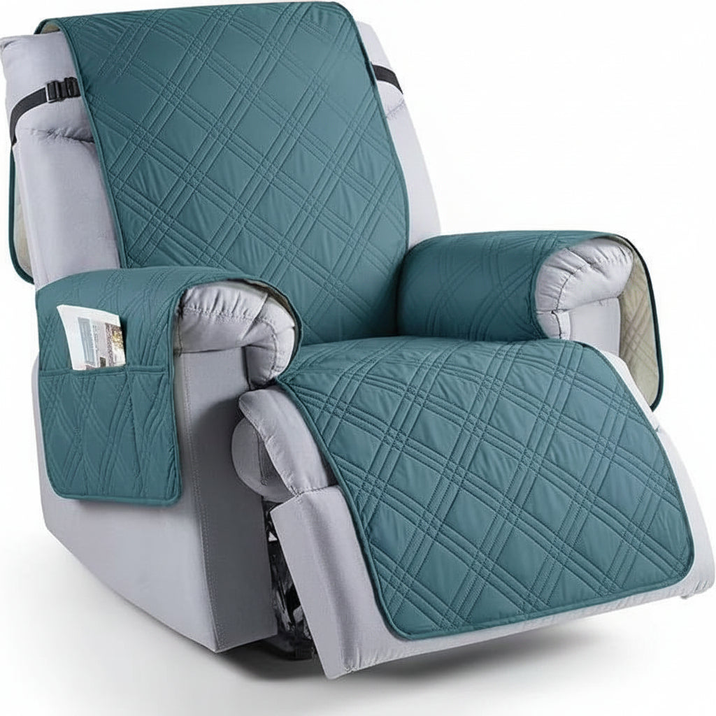 Microfiber Recliner Cover with Waterproof TPU Coating and Dual Side Pockets, Machine Washable
