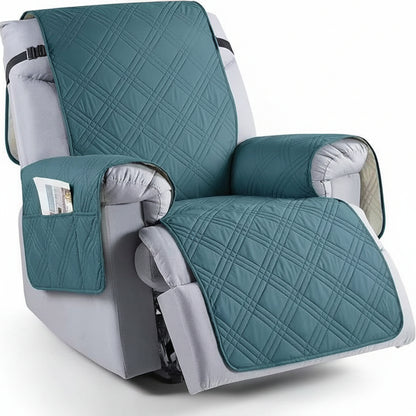 Microfiber Recliner Cover with Waterproof TPU Coating and Dual Side Pockets, Machine Washable