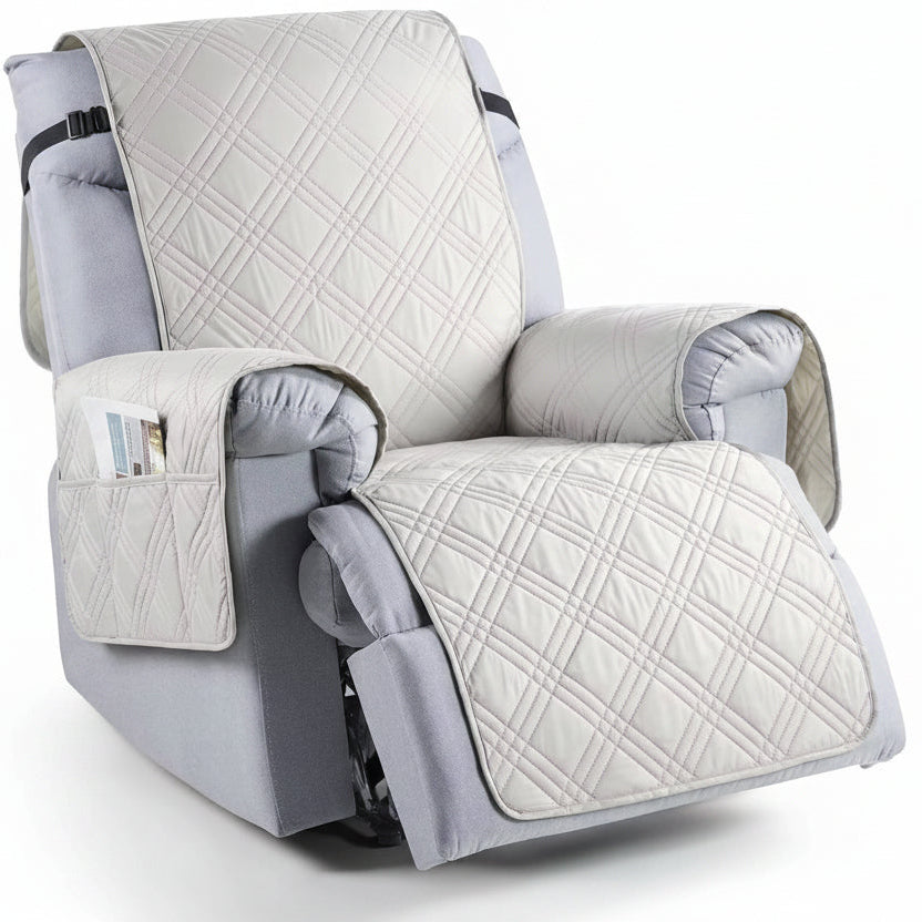 Microfiber Recliner Cover with Waterproof TPU Coating and Dual Side Pockets, Machine Washable