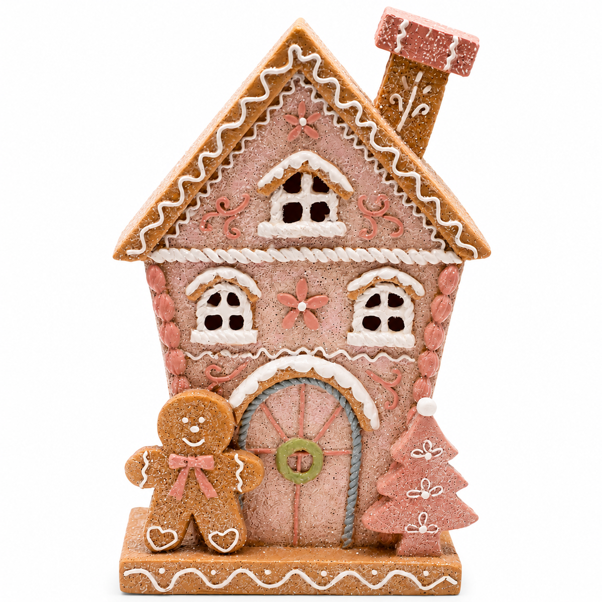 Lighted Gingerbread House with Pastel Resin and Frosting Details, 8.5in