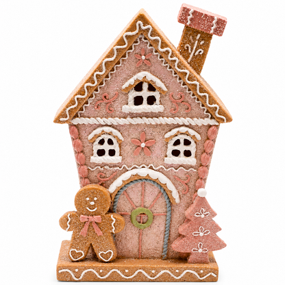 Lighted Gingerbread House with Pastel Resin and Frosting Details, 8.5in
