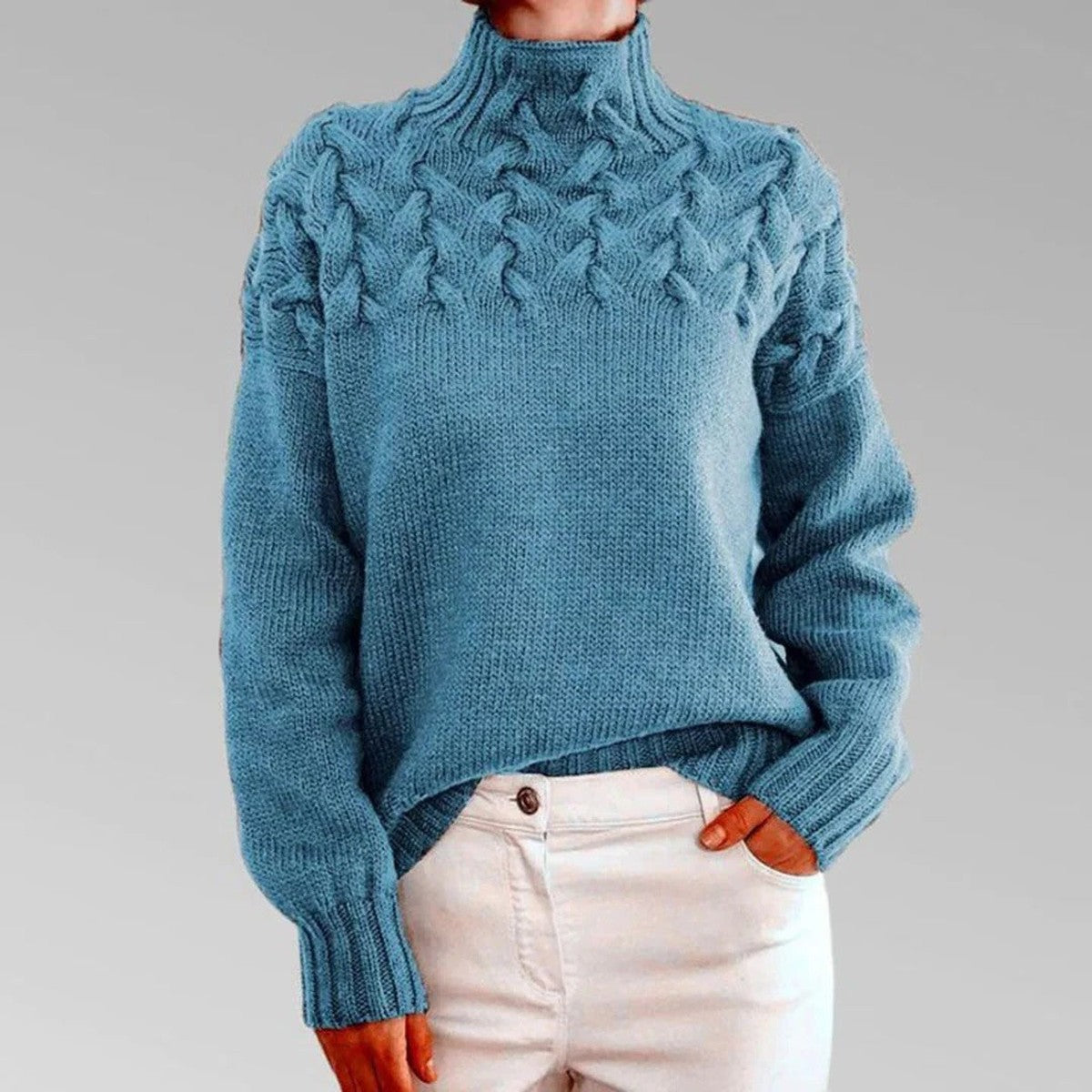 Turtleneck Sweater with Long Sleeves and Hip-Length Cut