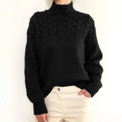 Turtleneck Sweater with Long Sleeves and Hip-Length Cut