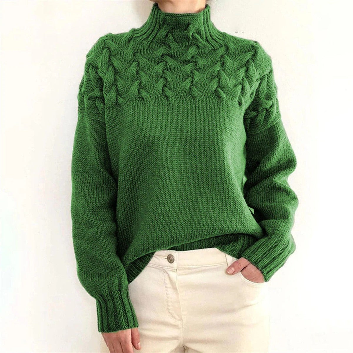 Turtleneck Sweater with Long Sleeves and Hip-Length Cut
