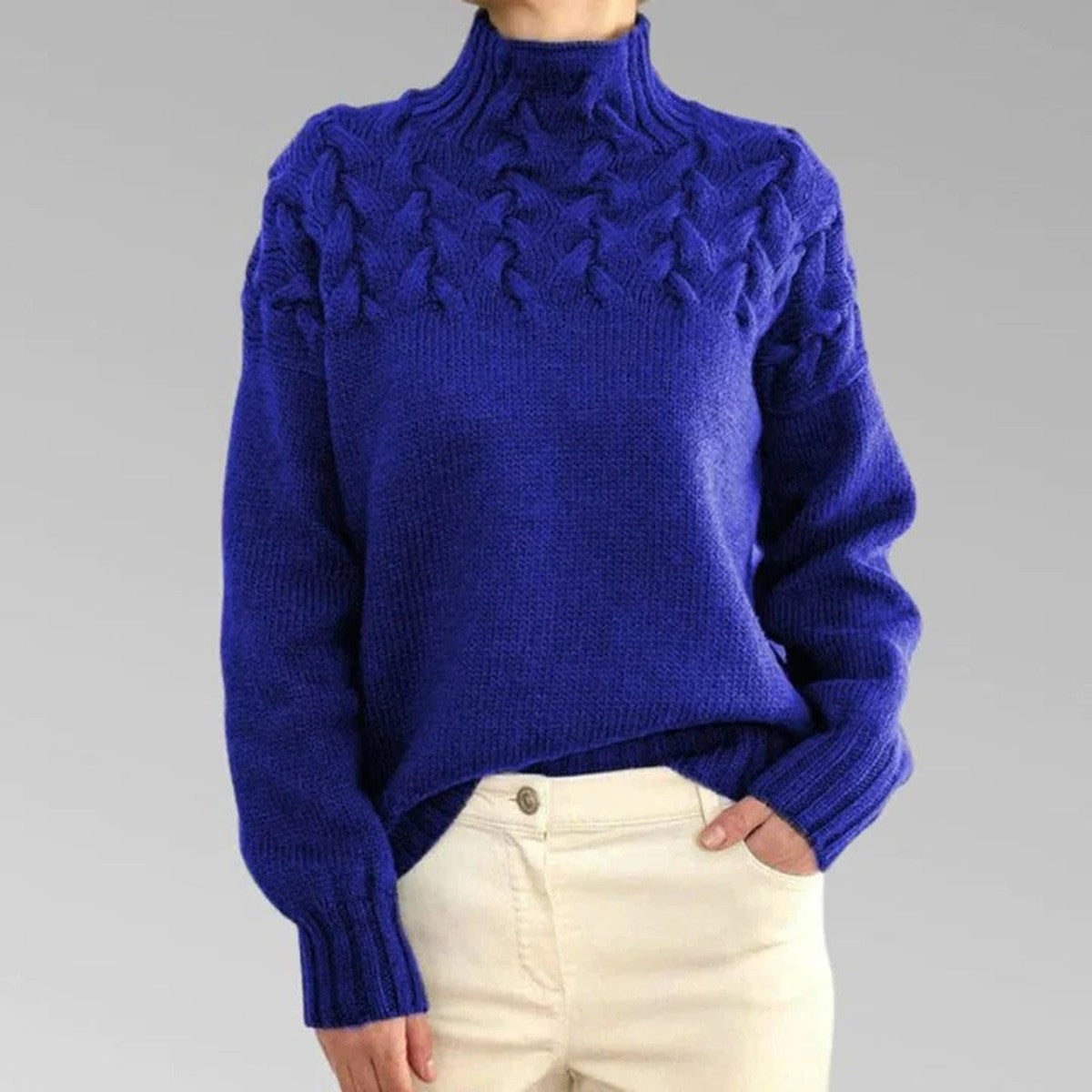 Turtleneck Sweater with Long Sleeves and Hip-Length Cut