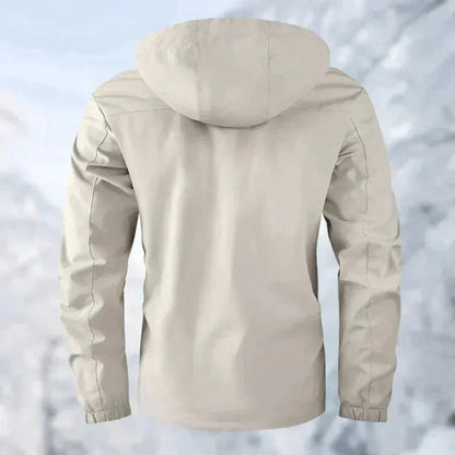 Rain and Wind Jacket with Detachable Hood and Sealed Wrist Cuffs, Zippered Pockets
