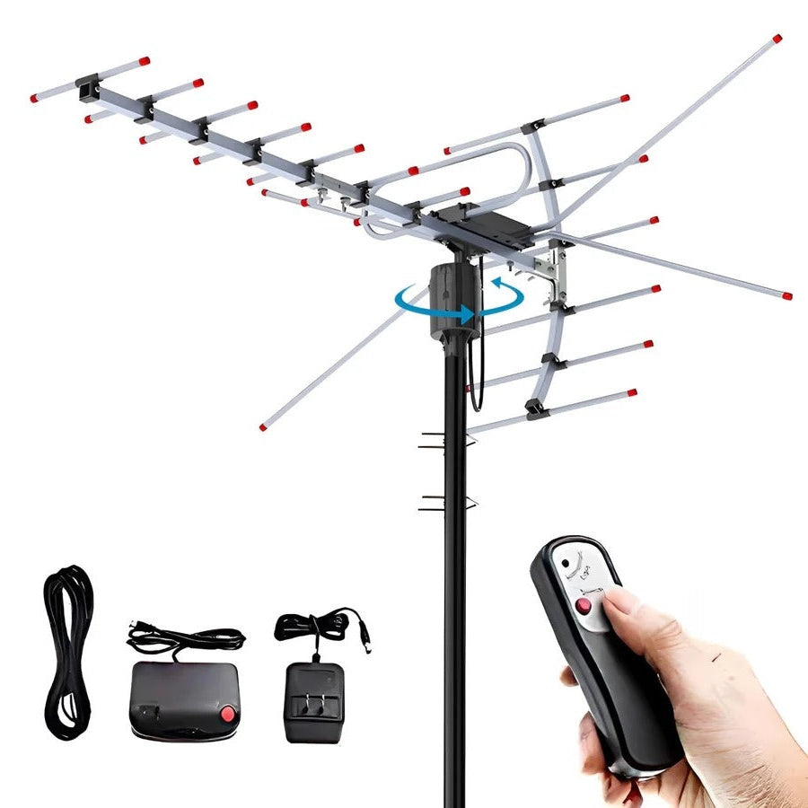 Outdoor HD TV Antenna with Motorized 360 Degree Rotation and Remote Control, 33ft Cable