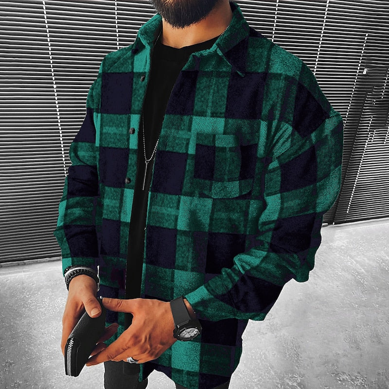 Brushed Tartan Overshirt with Button Front and Relaxed Fit