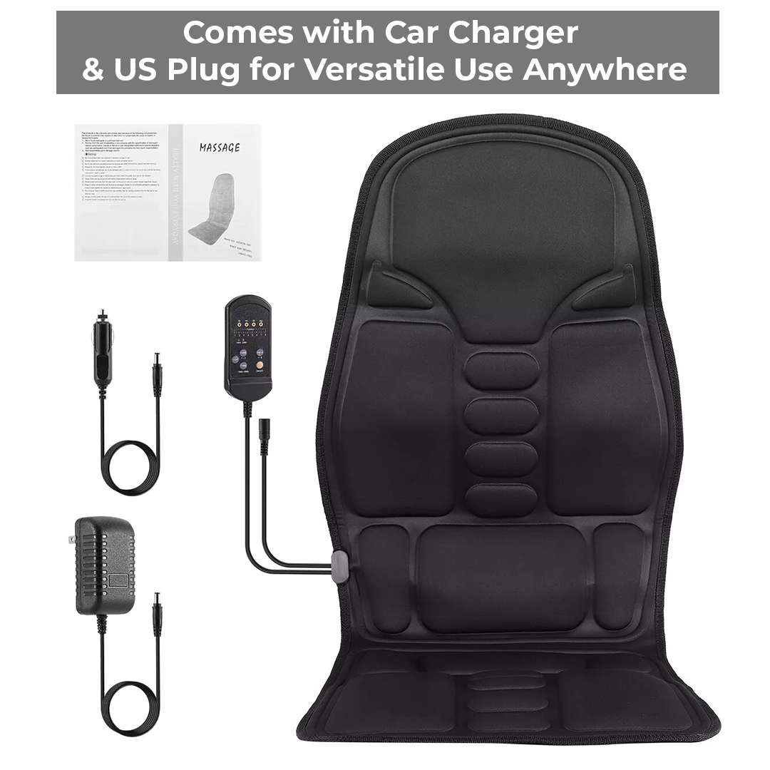Massage Cushion with Eight Vibrating Nodes and Heat for Office and Car Seats