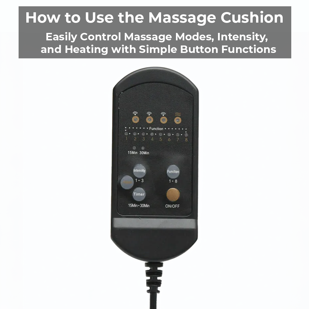 Massage Cushion with Eight Vibrating Nodes and Heat for Office and Car Seats