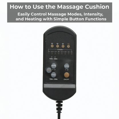 Massage Cushion with Eight Vibrating Nodes and Heat for Office and Car Seats