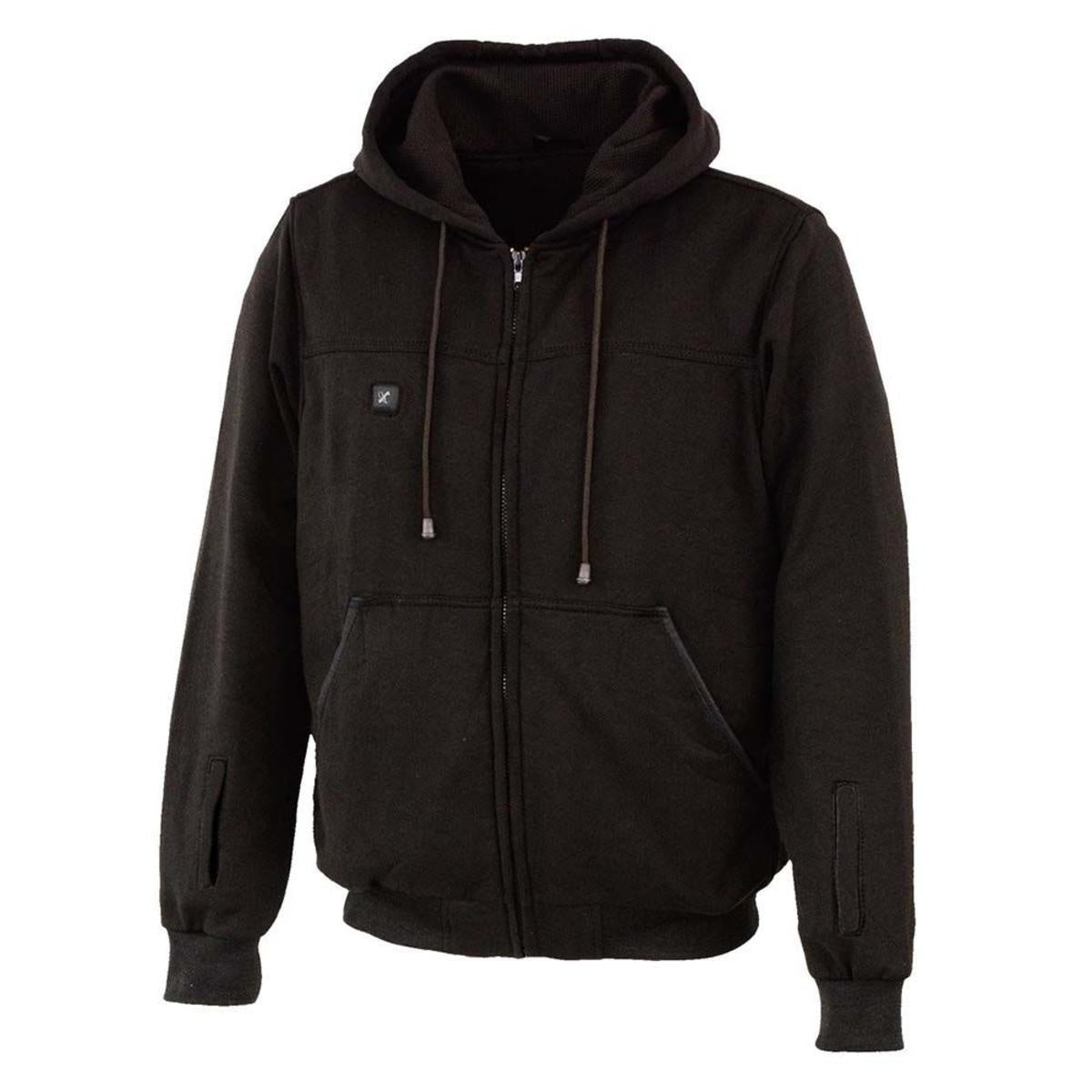 Rechargeable Heated Hoodie with Front and Back Heat Zones and Motorcycle Battery Adapter