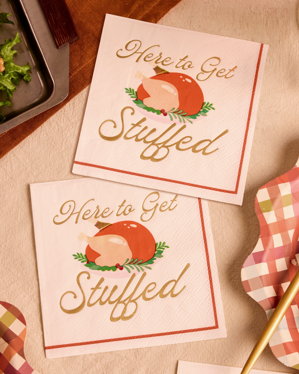Turkey Cocktail Napkins with Gold Foil Script, 50-Count Set