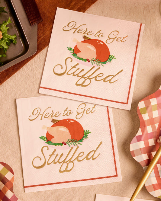 Turkey Cocktail Napkins with Gold Foil Script, 50-Count Set
