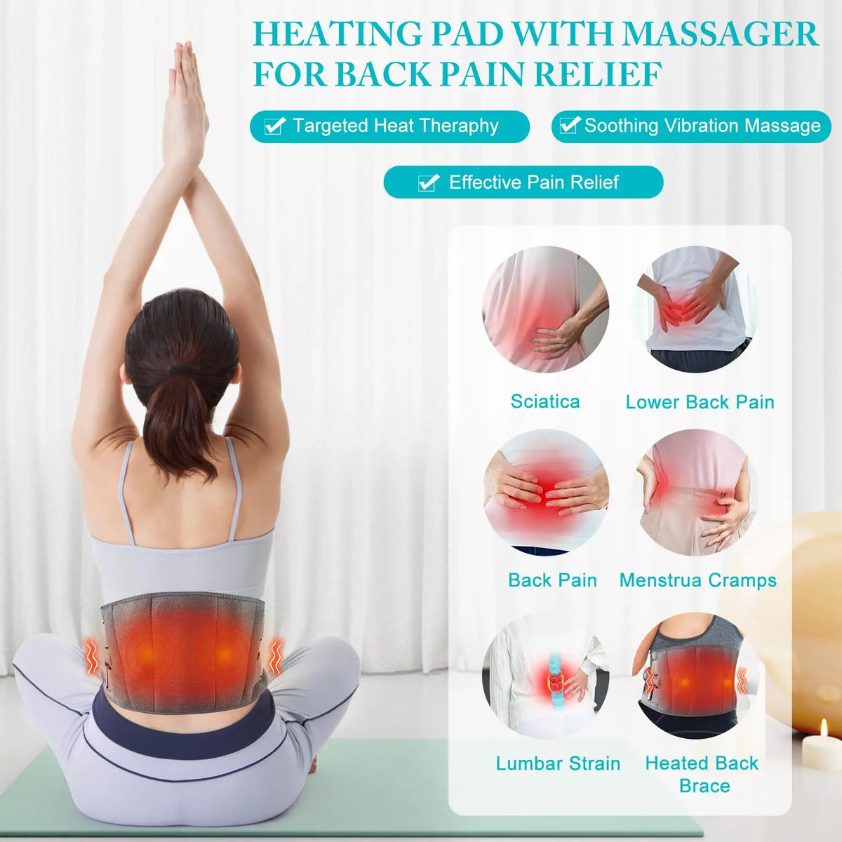 Heating Massager Belt with Red Light Therapy and Adjustable Vibration, Digital Display