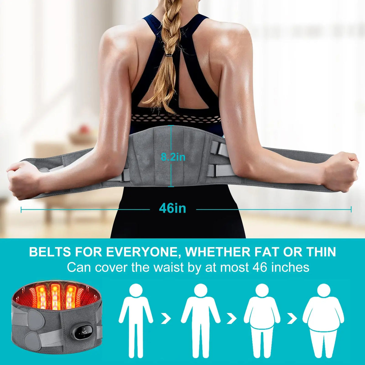 Heating Massager Belt with Red Light Therapy and Adjustable Vibration, Digital Display