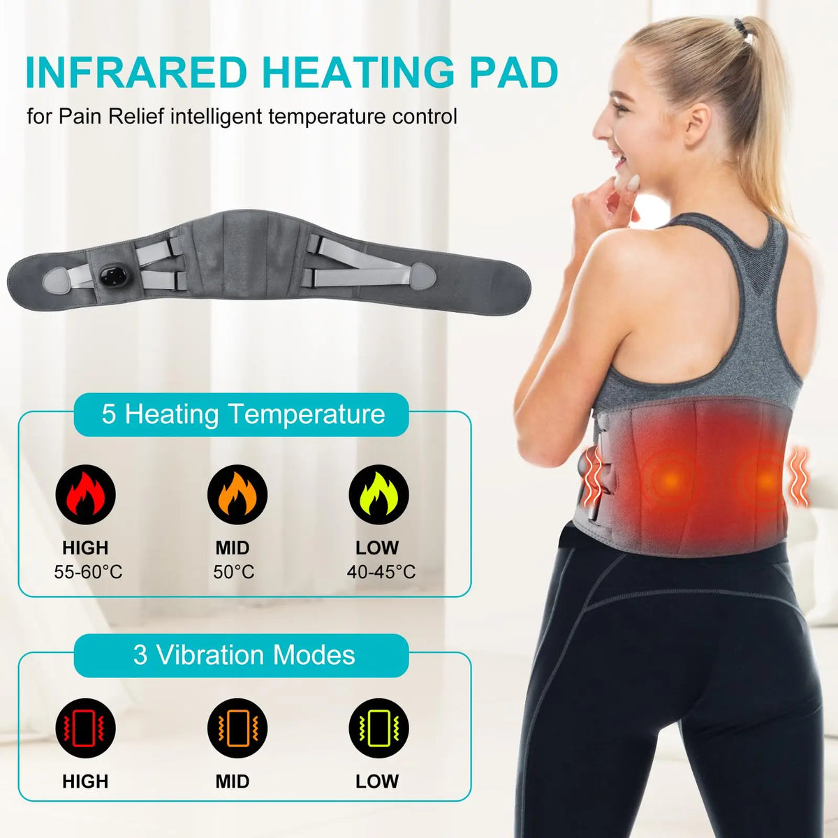 Heating Massager Belt with Red Light Therapy and Adjustable Vibration, Digital Display