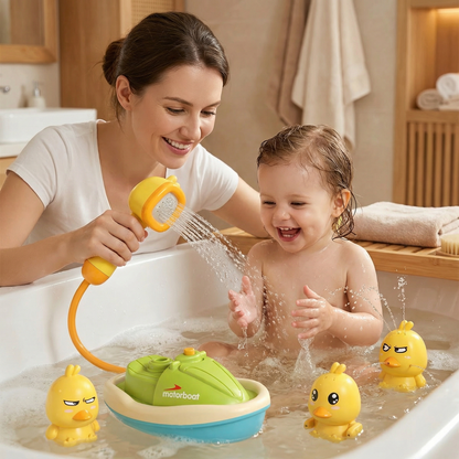 Duck Fountain Bath Toy with Motorized Boat and Squirting Ducks